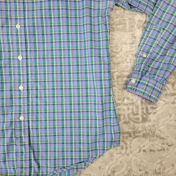 Ralph Lauren Shirt Mens Medium Purple Blue Plaid Button Down Yellow Pony - Picture 7 of 13